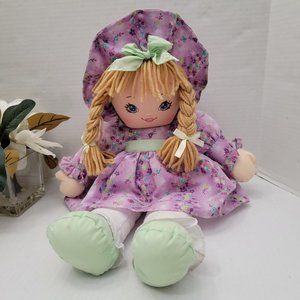 Vintage 1995 Sweetie Mine Plush Girl Soft Doll Yarn Hair Floral Dress Bonnet 20"